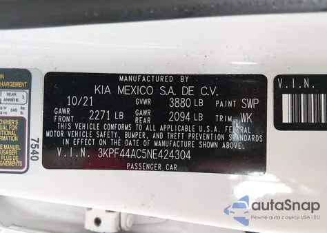 2022 Kia Forte Gt Manual from USA, damaged, VIN 3KPF44AC5NE424304
